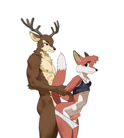 anal anal_penetration anthro antlers athletic athletic_anthro basketball_uniform briefs clothed clothing duo erection genitals glans horn male male/male nipples nude partially_clothed penetration penis predator/prey prey_penetrating_predator questionable_consent sex simple_background sportswear tail underwear underwear_down undressing uniform white_background white_briefs white_clothing white_underwear mike_blade canid canine deer fox mammal