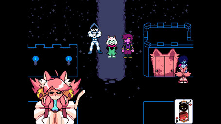 anthro duo fellatio female group male male/female oral penile sex speech_bubble sprite sprite_animation sprite_art text bladedbard deltarune undertale_(series) kris_dreemurr lancer_(deltarune) mew_mew_(undertale) pink_(deltarune) ralsei susie_(deltarune) felid feline human mammal animated digital_media_(artwork) pixel_(artwork) pixel_animation short_playtime video