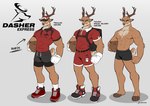 abs anthro antlers christmas_clothing clothed clothing ear_piercing holidays horn male muscular muscular_male pecs piercing solo text topless anjing_kampuss christmas deer mammal english_text hi_res