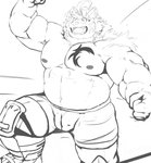 anthro belly bottomwear bulge clothing kemono male moobs nipples overweight overweight_anthro overweight_male shorts solo mti777 lifewonders tokyo_afterschool_summoners hombre_tigre_(tas) felid mammal pantherine tiger 2020 hi_res monochrome