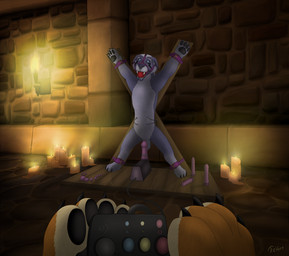anal_beads ball_gag bondage_furniture candle controller dildo dungeon duo feet female feral first_person_view fucking_machine furgonomics furry-specific_piercing gag looking_at_viewer machine nipples offscreen_male pawpads piercing pleading_eyes quadruped saint_andrew's_cross sex_toy straps teat_piercing teats tellico sianna_(tellico) druid_(feral) felid feline mammal night_elf_(feral) digital_drawing_(artwork) digital_media_(artwork) hi_res