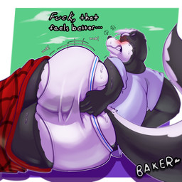 anthro big_butt bodily_fluids bottomwear bottomwear_down briefs butt clothed clothing male monotone_briefs monotone_clothing monotone_underwear musk musky_butt musky_underwear overweight pants pants_down partially_clothed scratching scratching_butt solo sweat sweaty_butt sweaty_clothing sweaty_underwear text tighty_whities underwear waistband_stripe white_briefs white_clothing white_text white_underwear bakertheskunk inflatingskunk mammal mephitid skunk 1:1 english_text hi_res