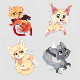 big_head black_nose blonde_hair blue_eyes brown_nose cheek_tuft chibi dipstick_tail eye_contact facial_tuft fangs feathered_wings feathers female feral feral_with_hair fur green_eyes grey_body grey_eyes grey_fur grey_pawpads group hair head_tuft long_tail looking_at_another markings midair mostly_nude nude open_mouth open_smile orange_hair orange_markings pawpads red_body red_eyes red_fur red_pawpads red_scarf scarf scarf_only short_hair short_tail simple_background smile smiling_at_another smiling_at_each_other tail tail_markings tan_body tan_fur teeth tuft wings yellow_body yellow_fur azzai canid canine felid feline fox lynx mammal red_fox silver_fox true_fox 1:1 2018 colored digital_drawing_(artwork) digital_media_(artwork) shaded