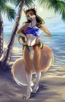 anthro australian_flag_bikini bikini black_hair clothing female flag_bikini green_eyes hair italian_flag_bikini solo swimwear two-piece_swimsuit cinnameana canid canine fox mammal absurd_res hi_res