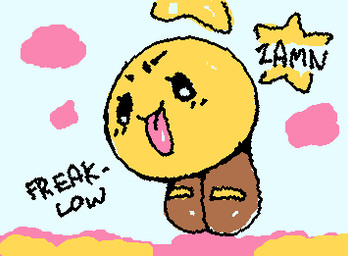 ambiguous_gender animated_gif armless bald black_text blush blush_lines brown_clothing brown_footwear brown_shoes closed_smile clothing eyebrows eyelashes footwear glistening glistening_eyes glistening_tongue mouth_closed noseless not_furry pink_tongue shoes simple_eyes smile solo squigglevision star_polygon star_symbol text tongue tongue_out yellow_body ligma_(artist) mario_and_luigi_(series) mario_bros nintendo starlow star_sprite waddling_head 2025 animated digital_media_(artwork) english_text flat_colors full-length_portrait low_res portrait short_playtime wigglypaint_(artwork) female_(lore)