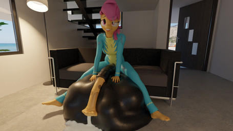 ahegao anthro anthro_pred balls big_balls big_penis bodily_fluids clothing cock_vore cum cum_on_clothing ejaculation feet fully_inside genital_fluids genitals gynomorph gynomorph_pred huge_balls huge_penis inside_balls intersex intersex_pred looking_pleasured offscreen_character partial_nudity penile penis resting_on_balls sitting solo vore frickitclaw friendship_is_magic hasbro my_little_pony rainbow_dash_(mlp) scootaloo_(mlp) equid equine mammal 16:9 3d_(artwork) alternate_version_at_source digital_media_(artwork) hi_res widescreen