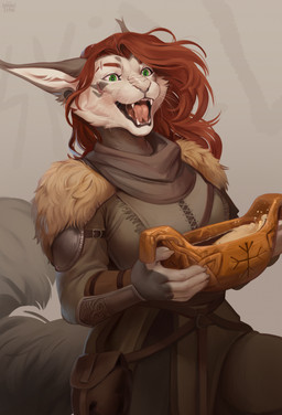 anthro biped bottomwear breasts claws clothed clothed_anthro clothed_female clothing female fingers front_view fully_clothed fully_clothed_anthro fully_clothed_female fur hair smile solo tail teeth tongue topwear dannoitanart domestic_cat felid feline felis mammal hi_res