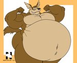 anthro belly biceps big_belly big_butt butt clenched_teeth fangs fist flexing flexing_bicep fur male morbidly_obese morbidly_obese_anthro morbidly_obese_male musclegut muscular navel nude obese obese_anthro obese_male overweight overweight_anthro overweight_male smile smirk solo standing tail teeth thick_thighs wide_hips zangokunatenshi looney_tunes warner_brothers wile_e._coyote canid canine canis coyote mammal 2025 hi_res signature