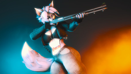 anthro black_sclera bottomwear bra clothing denim denim_bottomwear denim_clothing female fur gun jacket jeans leather leather_clothing leather_jacket leather_topwear multicolored_body multicolored_fur pants purple_body purple_eyes purple_fur ranged_weapon shotgun solo topwear underwear weapon heresy_sfm violette_(heresy_sfm) canid canine fox mammal 16:9 3d_(artwork) digital_media_(artwork) hi_res widescreen