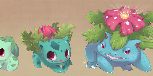 ambiguous_gender chart evolution evolution_chart evolutionary_family fangs feral flower level_difference markings plant red_eyes size_difference smile solo teeth liea nintendo pokemon bulbasaur elemental_creature flora_fauna generation_1_pokemon ivysaur pokemon_(species) venusaur multiple_images