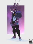 black_sclera bulge clothing ears_up fur hair hoodie jewelry latex leggings legwear male midriff multicolored_body multicolored_fur necklace ponytail pupils red_pupils shadow simple_background solo topwear foxynoms colin_(foxynoms) lagomorph leporid mammal rabbit animated