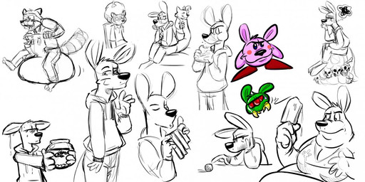 angry anthro blush bowl breasts clothing container eating_sandwich eyebrows eyes_closed female group holding_bowl holding_container holding_fishbowl holding_object hoodie male overweight poking print_clothing print_shirt print_t-shirt print_topwear shirt simple_background sitting t-shirt thick_eyebrows topwear upset white_background cameroo kirby_(series) metroid nintendo cameroo_(character) kirby alien kangaroo macropod mammal marsupial procyonid raccoon 2:1