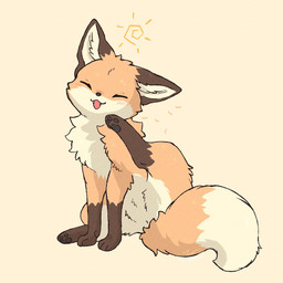 ambiguous_gender black_pawpads brown_body brown_fur dipstick_tail eyes_closed feet feral fluffy fur gloves_(marking) inner_ear_fluff leg_markings markings multicolored_body multicolored_fur multicolored_tail open_mouth orange_body orange_fur pawpads paws raised_leg simple_background sitting smile socks_(marking) solo tail tail_markings toes tuft white_body white_fur fusau canid canine fox mammal red_fox true_fox 1:1 2026 hi_res