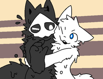 4_fingers anthro black_body black_fur black_goo blue_eyes bone bone_mask brown_background cheek_tuft chest_tuft daww duo facial_tuft fingers fur head_tuft hug male male/male male_anthro mask one_eye_closed simple_background skull skull_mask smile tuft white_body white_fur white_goo dragontim changed_(video_game) lin_(changed) puro_(changed) canid canine canis goo_creature mammal wolf 2020 digital_media_(artwork)