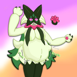 anthro areola areola_slip breasts digestion digestion_noises female fur green_body green_fur pink_eyes solo standing tail vore spearv nintendo pokemon generation_9_pokemon meowscarada pokemon_(species) 1:1 hi_res