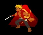 anthro black_nose blonde_hair brown_eyes fire fur hair male melee_weapon solo sword weapon vasuki jaryl_(character) canid canine canis mammal wolf alpha_channel hi_res