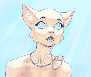 anthro blind blue_background blue_eyes collarbone disability eyebrows female floating_object fur inner_ear_fluff jewelry looking_up nude open_mouth pendant pink_nose pink_tongue shocked simple_background solo teeth tongue tuft yellow_body yellow_fur xenoyparxi microsoft prequel_adventure the_elder_scrolls katia_managan felid khajiit mammal bust_portrait colored digital_drawing_(artwork) digital_media_(artwork) hi_res portrait shaded