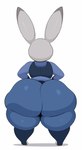 anthro big_butt blue_bottomwear blue_clothing blue_pants blue_shirt blue_topwear bottomwear butt clothing female grey_body grey_ears huge_butt huge_thighs hyper long_ears pants police police_uniform rear_view shirt short_stack simple_background solo thick_thighs tight_clothing topwear uniform white_background arizonathevixen disney zootopia judy_hopps lagomorph leporid mammal rabbit 2024 absurd_res cel_shading colored digital_media_(artwork) hi_res shaded