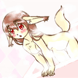 anthro bath female kemono partially_submerged simple_background solo tail water white_background kin-shun canid canine fox mammal 1:1 low_res