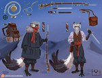 anthro bayonet clock dagger eyewear glasses gun holding_object holding_weapon knife male melee_weapon musket outfit_reference outside pocketwatch ranged_weapon snow solo_focus standing travel_bag watch weapon wearing_glasses winter winter_clothing winter_coat errokioslem avian bird canid canine corvid corvus_(genus) crow fox hybrid mammal oscine passerine hi_res model_sheet