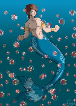 abs armlet blue_background blue_body blue_eyes blue_scales blue_tail bracelet brown_hair bubble clothed clothing fist hair jewelry light_body light_skin male mermaid_tail muscular muscular_male navel pecs scales simple_background solo split_form tail topless topless_male underwater water melody_boat riku_(rikuthemermage) aquatic humanoid_merfolk merfolk 2025 absurd_res hi_res