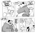 2018 anthro bear bodily_fluids border comic dialogue dominant dominant_female ellipsis english_text exclamation_point female fur generation_2_pokemon generation_6_pokemon grey_body grey_fur greyscale group hair human human_on_anthro humor imminent_rape in_heat interspecies larger_female male male/female male_on_anthro mammal master monochrome nervous nintendo ownership pangoro pokemon pokemon_(species) question_mark scalie shoutingisfun size_difference speech_bubble submissive submissive_male sweat sweatdrop text tyranitar white_border