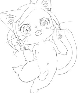 anthro balls blush blush_stickers double_v_sign drill_curls erection femboy foreskin genitals gesture hair hand_gesture looking_at_viewer male navel nipples nude on_one_leg open_mouth penis shota simple_background solo standing unretracted_foreskin v_sign white_background young young_anthro bunnag cat_busters chrona_(cat_busters) domestic_cat felid feline felis mammal digital_media_(artwork) monochrome sketch