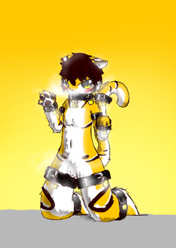 belly belt_bondage bodily_fluids bound kneeling lock male solo tears young lentocn felid mammal pantherine tiger absurd_res hi_res
