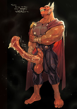 animal_genitalia animal_penis anthro armor barefoot big_penis black_background bodily_fluids brown_clothing cape clothing dripping drooling equine_genitalia equine_penis feet genital_fluids genitals headgear headwear huge_penis humanoid_feet licking licking_lips long_penis male muscular muscular_anthro muscular_male musk no_irises no_pupils onomatopoeia orange_body penis plantigrade precum presenting saliva showing_teeth simple_background solo sound_effects superhero superhero_costume tearing_clothing text toes tongue tongue_out toothy_grin torn_clothing touching_arm triceps wardrobe_malfunction concosive marvel thor_(series) beta_ray_bill equid equine horse korbinite mammal absurd_res hi_res