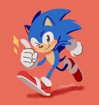 anthro biped blue_body blue_fur clothing footwear fur gesture gloves green_eyes handwear male one_eye_closed orange_background running shoes simple_background smile solo tan_body tan_fur wink smallpanda sega sonic_the_hedgehog_(film) sonic_the_hedgehog_(series) sonic_the_hedgehog eulipotyphlan hedgehog mammal 2019