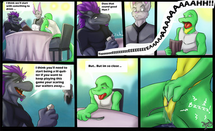 andromorph anthro biceps big_muscles clothing dialogue fixed_toy fur genitals green_body grey_body grey_fur group hidden_sex_toy hidden_vibrator internal intersex male masturbation muscular muscular_andromorph muscular_intersex muscular_male penetration public_masturbation remote_controlled_vibrator sex_toy sex_toy_under_clothing stealth_masturbation tail teasing text toying_self under_table vaginal vaginal_masturbation vibrator vulva waiter inoby mythology deacon_chaos xianos dragon lagomorph leporid lizard mammal mythological_creature mythological_scalie rabbit reptile scalie english_text