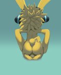 anthro balls butt genitals hair headgear male nude simple_background sitting solo tippycat bandai_namco digimon appmon_(species) digimon_(species) mammal musimon hi_res