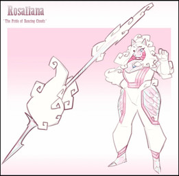 big_breasts blue_eyes breasts cleavage clothed clothing cloud cloud_hair female hair looking_at_viewer melee_weapon pointy_ears polearm solo spear text weapon white_body white_hair dongwongtang air_creature elemental_creature elemental_humanoid humanoid living_cloud colored english_text