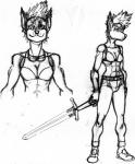 abs anthro athletic athletic_female bottomwear bra broadsword clothing eyewear female footwear goggles looking_away melee_weapon mohawk muscular muscular_female navel pants shoes simple_background sneakers solo standing sword underwear weapon white_background harpseal penny_navarro_(bioskunk) kangaroo macropod mammal marsupial 2018 graphite_(artwork) hi_res monochrome traditional_media_(artwork)