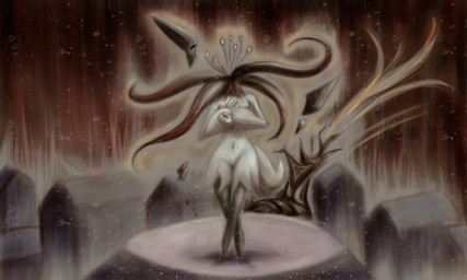 abstract_background anthro biped black_body black_fur flower_head fur grey_body grey_fur grey_tail mask solo standing tail halfbaked-hope nintendo pokemon generation_9_pokemon meowscarada pokemon_(species) 2025 absurd_res hi_res