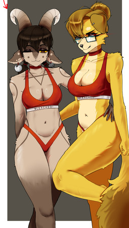 anthro bleached_(kink) bra breasts brown_body brown_fur brown_hair clothing cobblestone duo ear_piercing ear_ring eyewear female fluffy fluffy_tail fur glasses hair holding_waist horn navel occult_symbol pentagram piercing questionable_consent raceplay ring_piercing symbol tail thong underwear yellow_body yellow_fur weird_furry_guy soyjak.party wikipedia femjanny furcobble bovid canid canine caprine goat mammal absurd_res digital_drawing_(artwork) digital_media_(artwork) hi_res