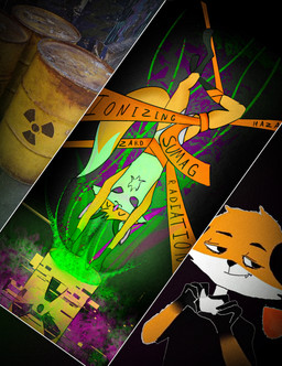 5_fingers anthro fangs fingers fur hazard_symbol male nude orange_body radiation radiation_symbol smile solo symbol tail teeth text tongue tongue_out white_body white_fur narezka vtuber sumag canid canine fox mammal absurd_res colored digital_media_(artwork) hi_res