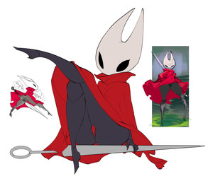 anthro biped black_body black_eyes black_text cloak clothing dialogue empty_eyes eyelashes feet female fingers front_view holding_melee_weapon holding_object holding_weapon melee_weapon pose red_cloak red_clothing simple_background sitting solo speech_bubble standing text thick_thighs weapon white_background white_body wide_hips shybred hollow_knight_(franchise) team_cherry hornet_(hollow_knight) arthropod insect 2025 english_text hi_res