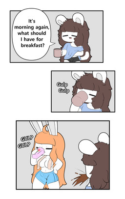 anthro beverage clothed clothing coffee dialogue drinking duo female male text topless tonytoran tina_(tonytoran) tony_(tonytoran) chinchilla chinchillid lagomorph leporid mammal rabbit rodent absurd_res comic english_text hi_res