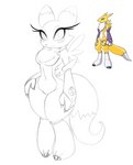 anthro armwear bridal_gauntlets clothing dipstick_tail eyelashes female gloves gloves_only handwear handwear_only long_eyelashes markings mostly_nude solo tail tail_markings wide_hips bit-small bandai_namco digimon canid digimon_(species) mammal renamon hi_res monochrome