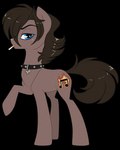 blue_eyes brown_body brown_hair brown_tail cigarette collar cutie_mark feral glistening glistening_eyes hair looking_at_viewer male mouth_closed side_view solo spiked_collar spikes tail milk-jug hasbro my_little_pony equid equine horse mammal pony alpha_channel