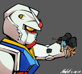 anthro clothed clothing duo extreme_size_difference fully_clothed machine male male/male self_insert simple_background size_difference oddartistry rx-78-2_(gundam) canid canine canis domestic_dog german_shepherd herding_dog humanoid living_machine mammal pastoral_dog robot robot_humanoid hi_res signature