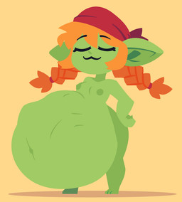 after_vore belly big_belly duo female green_body hair nude orange_hair overweight simple_background vore smuggoblin goblin 2026