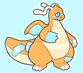ambiguous_gender antennae_(anatomy) band-aid band-aid_on_face band-aid_on_nose bandage bandage_on_face bandage_on_nose claws half-closed_eyes narrowed_eyes orange_body patch_(fabric) plushie plushie_tag small_wings solo stitch_(sewing) tail thick_tail thick_thighs wide_hips wings bittybatarts mythology nintendo pokemon dragon dragonite generation_1_pokemon mythological_creature mythological_scalie pokemon_(species) scalie hi_res