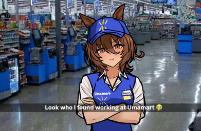 ahoge angry annoyed baseball_cap brand_parody breasts brown_hair checkout clothed clothing crossed_arms ear_piercing ear_ring emoji female hair hat headgear headwear inside looking_at_viewer name_tag not_furry photo_background piercing pouting retail_worker ring_piercing self_checkout solo standing supermarket text topwear aggytachyon cygames snapchat uma_musume_pretty_derby walmart agnes_tachyon_(pretty_derby) animal_humanoid equid equid_humanoid equine equine_humanoid horse_humanoid humanoid mammal mammal_humanoid 2026 digital_media_(artwork) english_text hi_res meme mixed_media photography_(artwork)