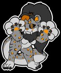 anthro big_hands black_hair black_markings chibi female fur grabby_hands grey_body grey_fur hair markings orange_hair orange_markings orange_tongue solo tongue shenhibiki zeta_(saber_snep) felid mammal pantherine sabertooth snow_leopard alpha_channel