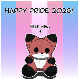 after_transformation ambiguous_gender anthro black_body black_fur border button_(fastener) button_eyes fur lgbt_pride plushie plushification pride_colors red_body red_fur seam_(sewing) sewn_mouth solo text transgender_pride_colors white_body white_border white_fur foxdance lgbt_pride_month animate_inanimate canid canine fox mammal 1:1 2026 english_text hi_res trans_(lore)