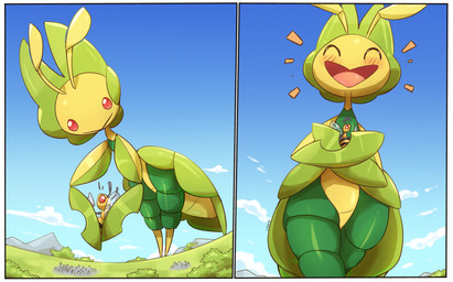 ambiguous_gender antennae_(anatomy) blush border city day duo emanata eyes_closed gentle_giant giga green_body grey_antennae happy holding_character insect_wings leaning leaning_forward macro open_mouth open_smile outside red_eyes smile standing text white_border wings yellow_antennae yellow_body listrymistery nintendo pokemon beedrill generation_1_pokemon generation_5_pokemon leavanny pokemon_(species) 2024 absurd_res artist_name digital_drawing_(artwork) digital_media_(artwork) hi_res