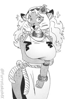 anthro big_breasts blonde_hair bodily_fluids bracelet breasts clothed clothing collarbone countershade_face countershade_fur countershade_neck countershade_torso countershading drill_curls eyebrows female fur hair horizontal_pupils jewelry markings necklace nervous nervous_smile nervous_sweat pupils solo spots spotted_body spotted_fur sweat thick_eyebrows thick_thighs tongue wavy_hair wide_hips efradraws northwind_(efradraws) elafi_(efradraws) deer mammal absurd_res graphite_(artwork) hi_res monochrome traditional_media_(artwork)