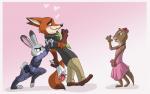 2017 4_fingers absurd_res anthro barefoot baron_puddin_paws blush border bottomwear canid canine clothed clothing dipstick_ears dipstick_tail disney dress feet female fingers flower fox fur gesture gloves_(marking) gradient_background green_eyes group heart_symbol hi_res holding_object jewelry judy_hopps kris_(zootopia) lagomorph leporid male mammal markings multicolored_body multicolored_ears multicolored_fur multicolored_tail mustelid necklace necktie nervous nick_wilde orange_body orange_fur otter pants pictographics pink_background plant police police_uniform purple_eyes purse pushing rabbit reluctant shirt simple_background size_difference smile tail tail_markings toeless_legwear topwear two_tone_body two_tone_fur uniform waving white_border zootopia zootopia:_crime_files